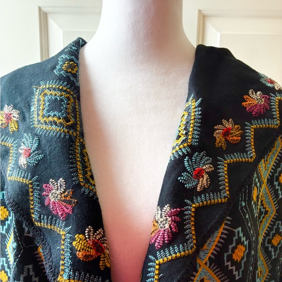 Paparazzi Boho Embroidered Floral Coat Cardigan Hooded Open Front Black Size L - Picture 4 of 12